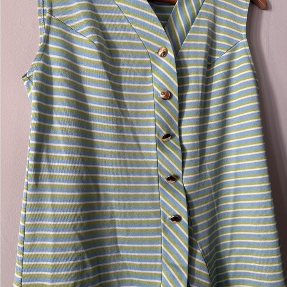 Vintage 70 Striped Sleeveless Vest Montgomery Ward XS Blue Green White - Picture 2 of 4